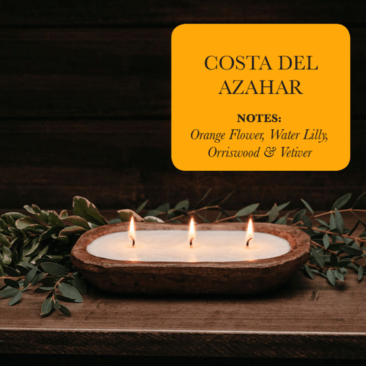 3-Wick Hand Carved Dough Bowl Decor Soy Candle - Costa Del Ahazar, an Orange Blossom Fragrance by TLC Candle Co. - Surfside Chic Decor