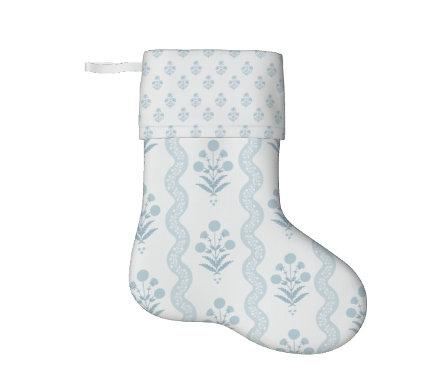 Cottage Blue Wavy Floral Christmas Stocking