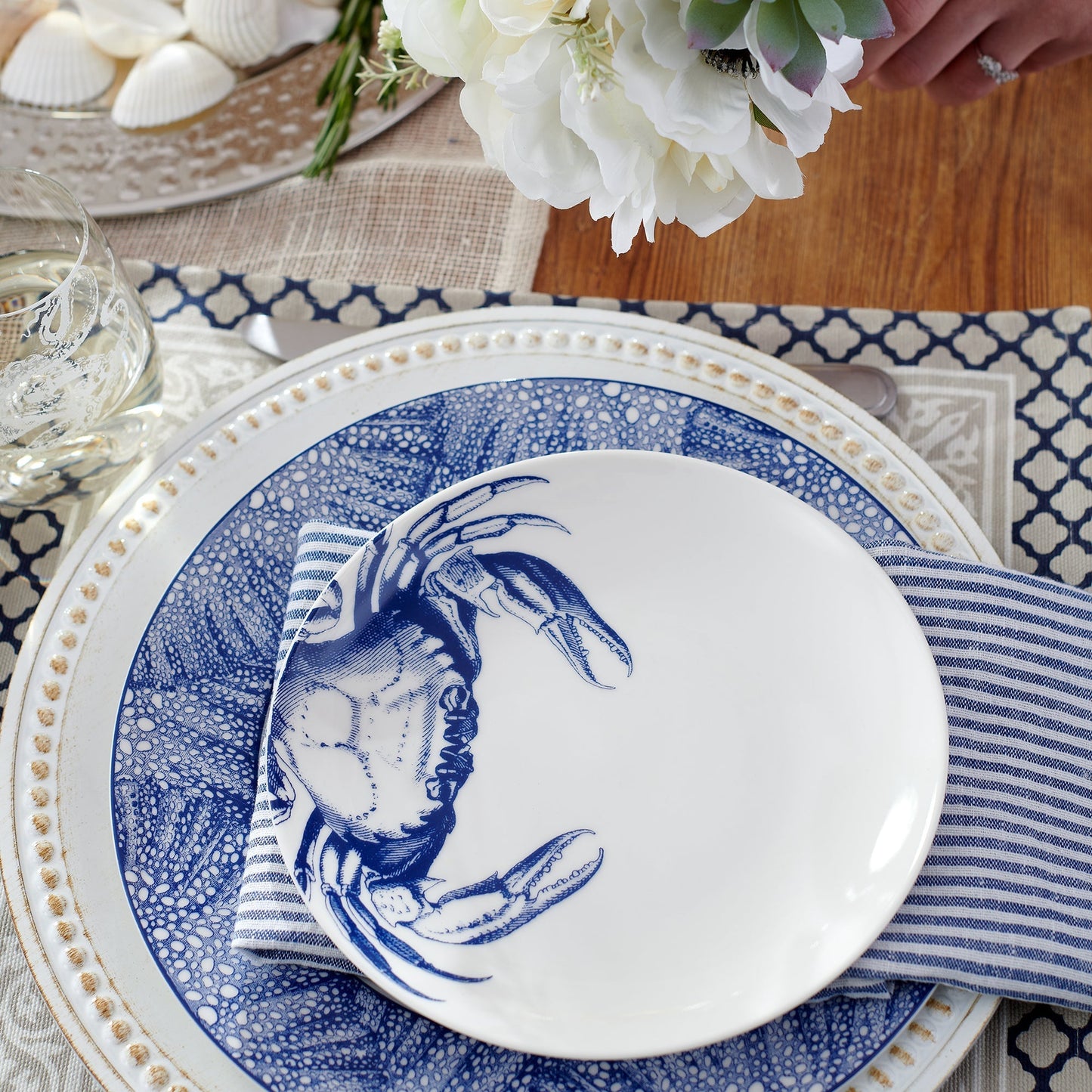 Crab Small Plates Set of 4 - Coastal Premium Porcelain Crab Appetizer Plates, Beach House Entertaining & Tableware