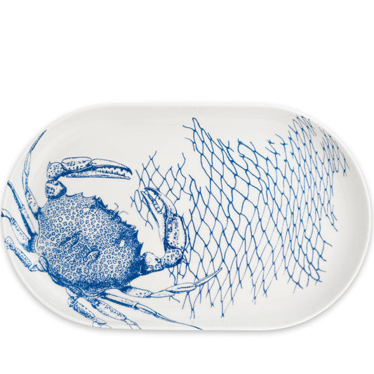 Crab Large Coupe Oval Platter - Coastal Premium Porcelain Crab Serving Platter, Beach House Entertaining & Tableware