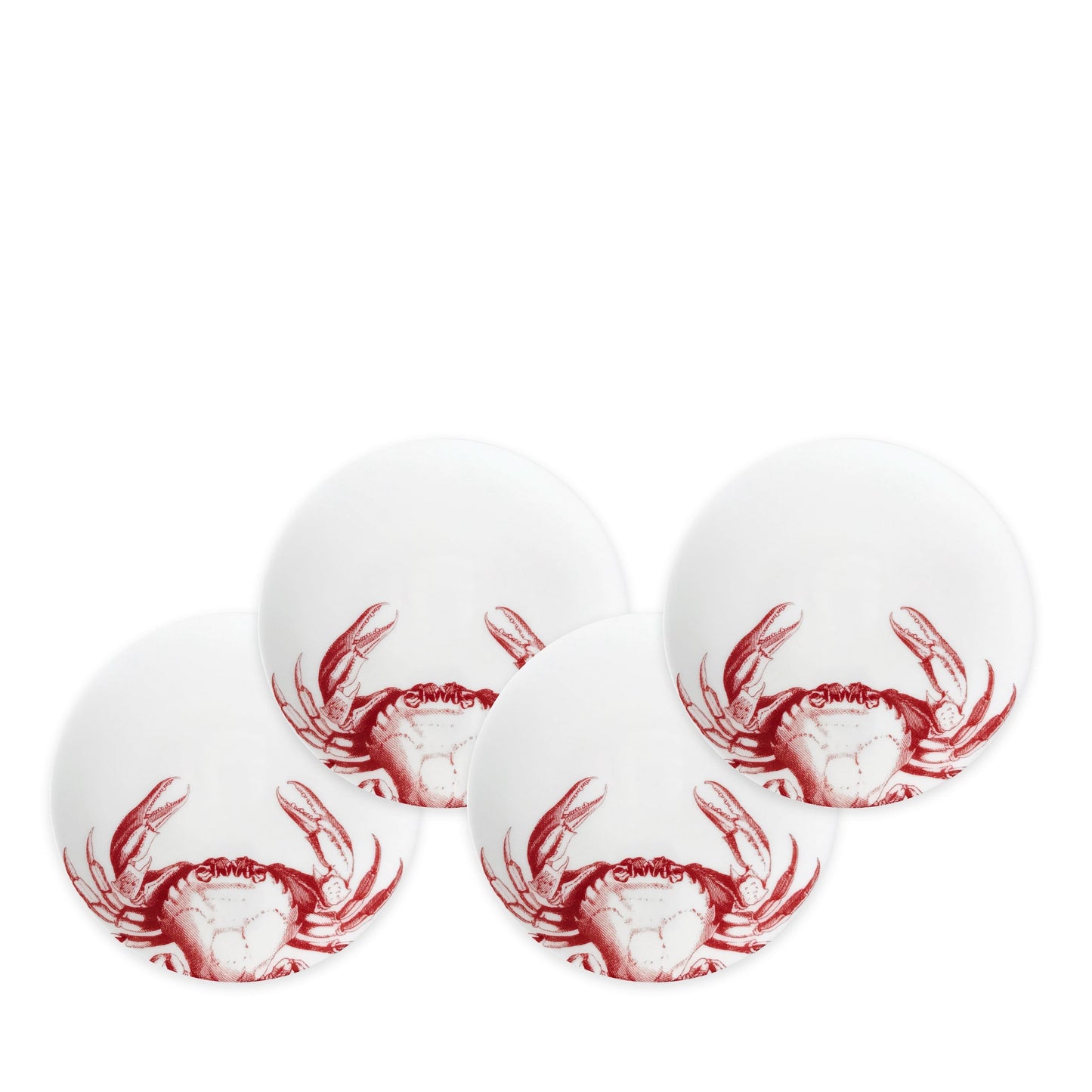 Crab Small Plates Set of 4 - Coastal Premium Porcelain Crab Appetizer Plates, Beach House Entertaining & Tableware