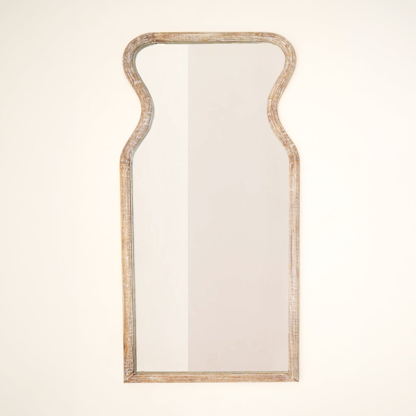 Decorative Full-Length Wall Mirror with Mango Wood Frame - Coastal Vase-Inspired Antique Whitewash Mirror, Beach House Decor
