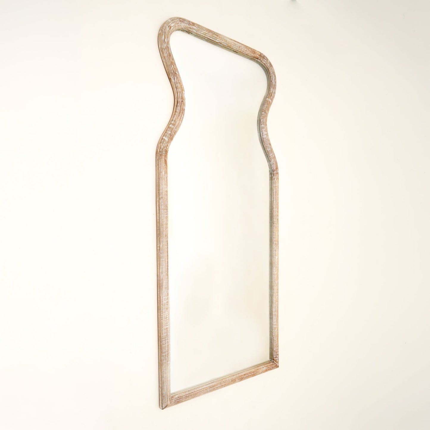 Decorative Full-Length Wall Mirror with Mango Wood Frame - Coastal Vase-Inspired Antique Whitewash Mirror, Beach House Decor