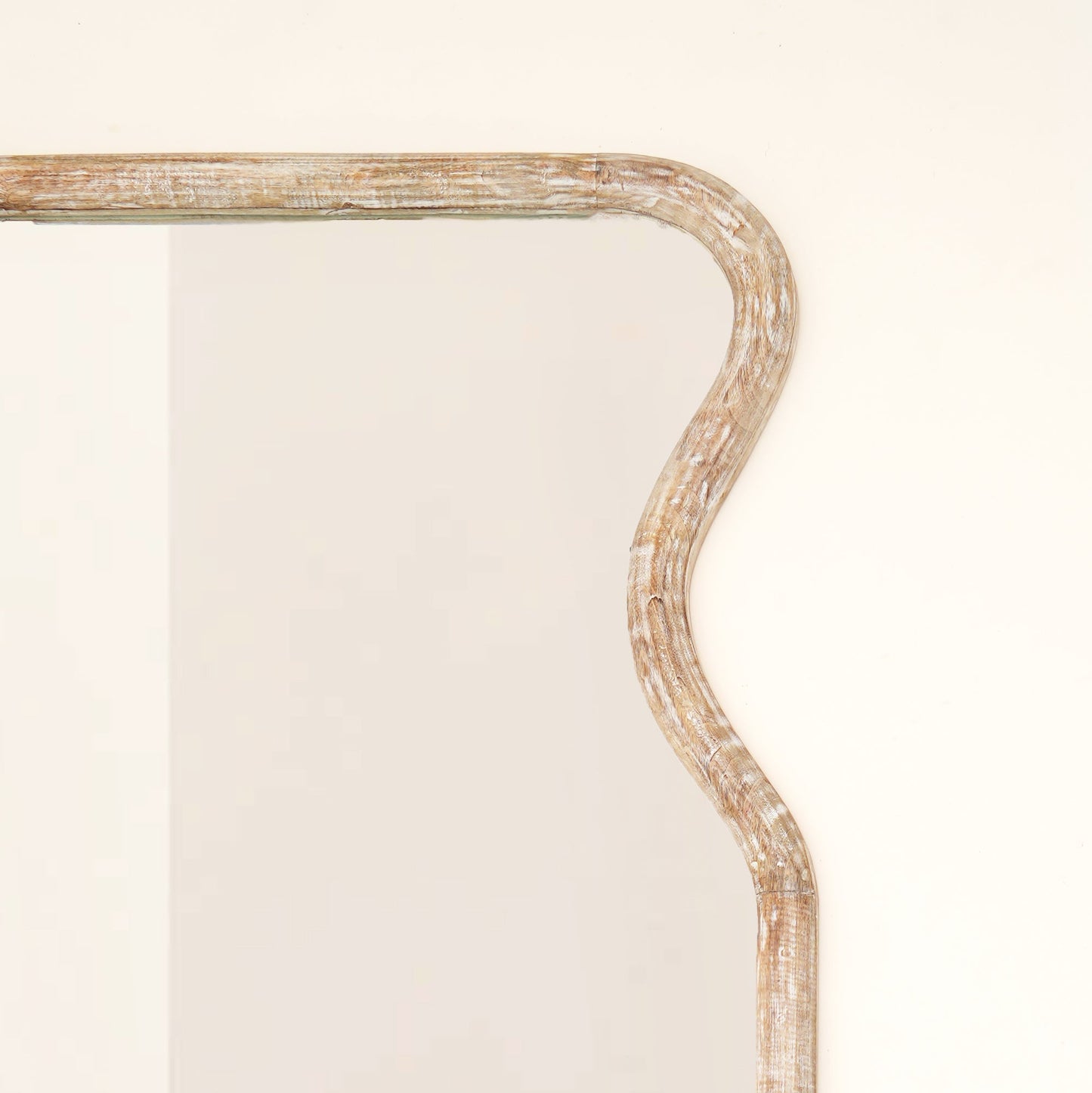 Decorative Full-Length Wall Mirror with Mango Wood Frame - Coastal Vase-Inspired Antique Whitewash Mirror, Beach House Decor
