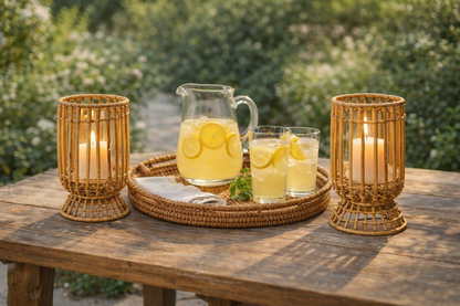 Bamboo Wicker Hurricane Lantern