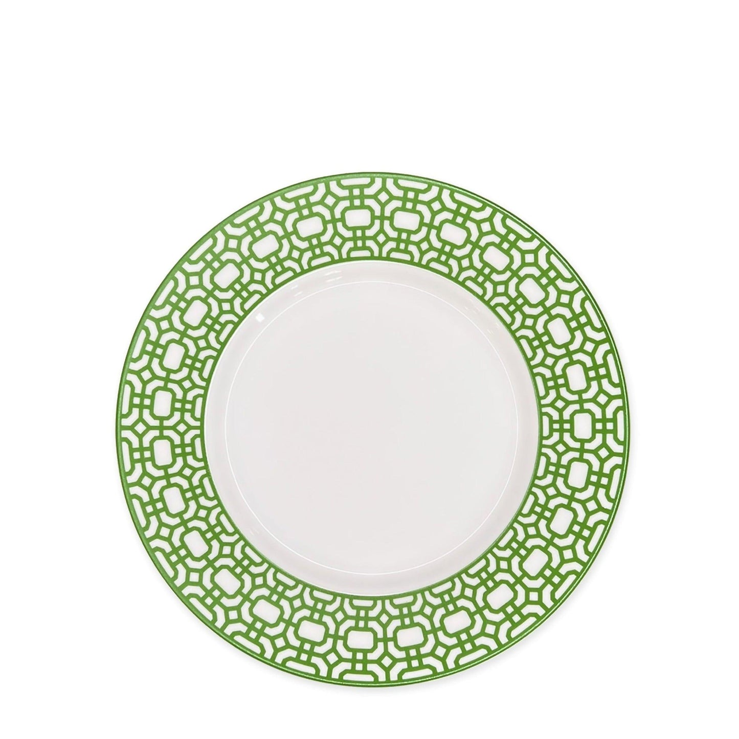 a green and white plate on a white background
