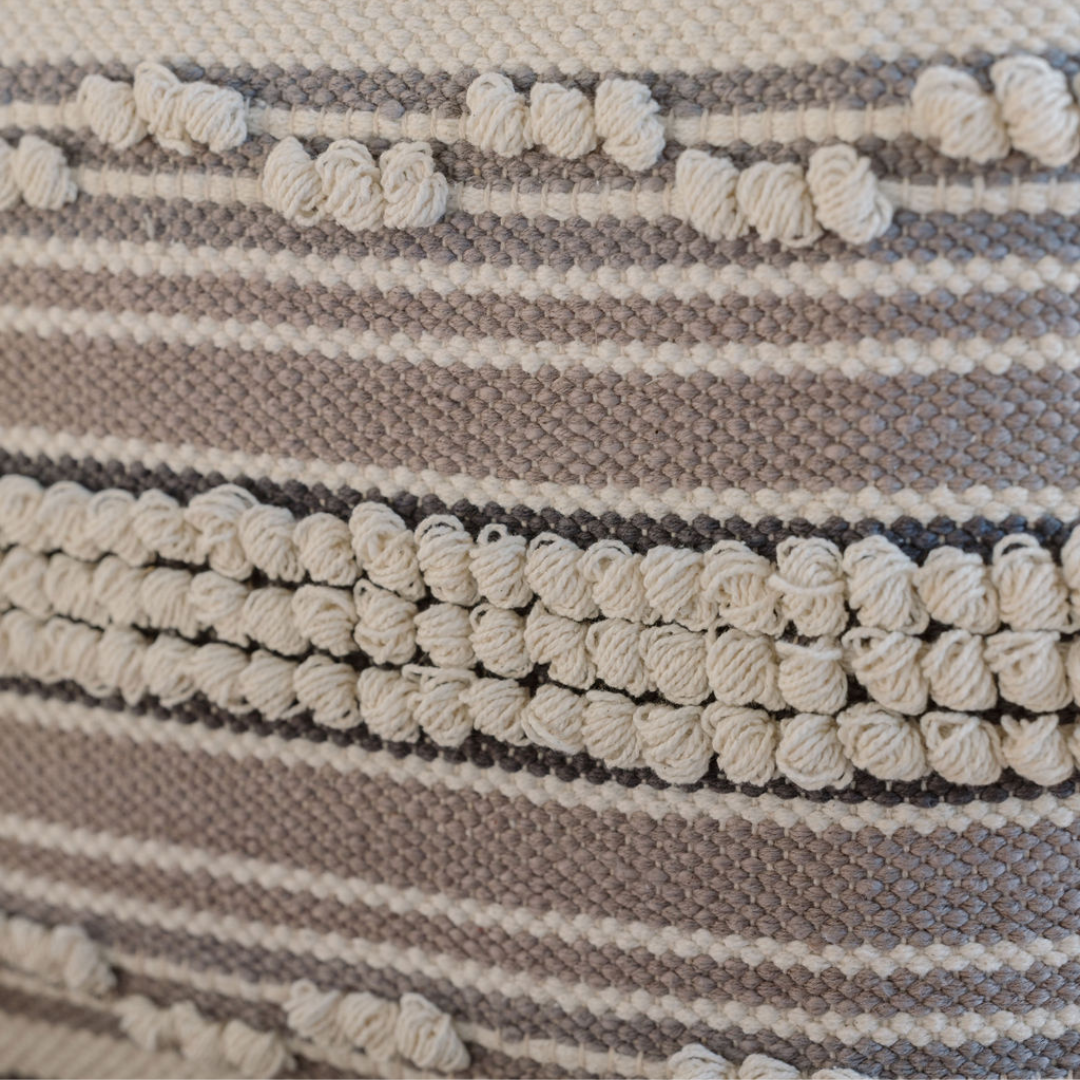 Square Handwoven Stripe Loop Ottoman Pouf