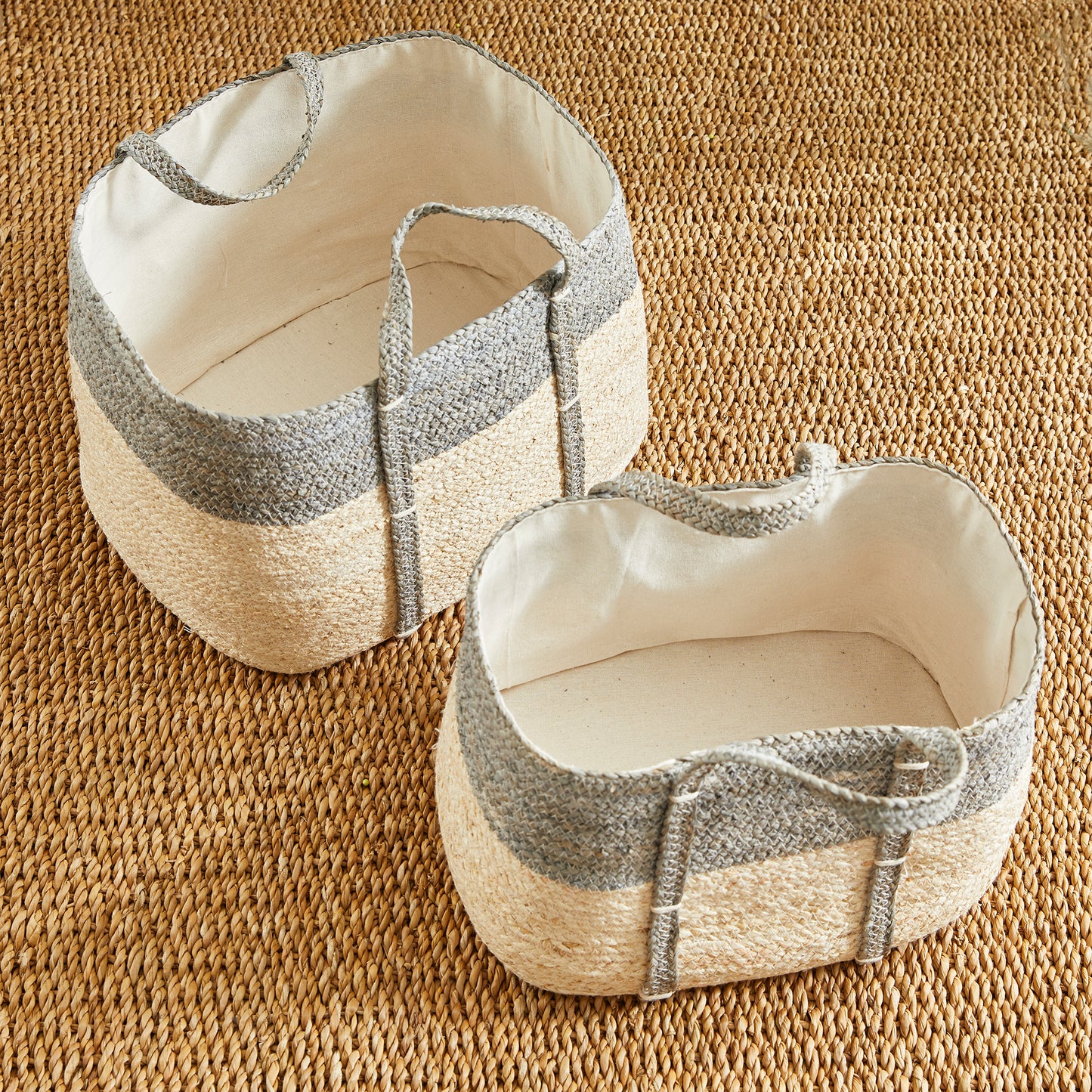 Quinn Rectangular Baskets Set of 2 - Coastal Handwoven Corn Husk Storage Baskets, Beach House Decor & Organization