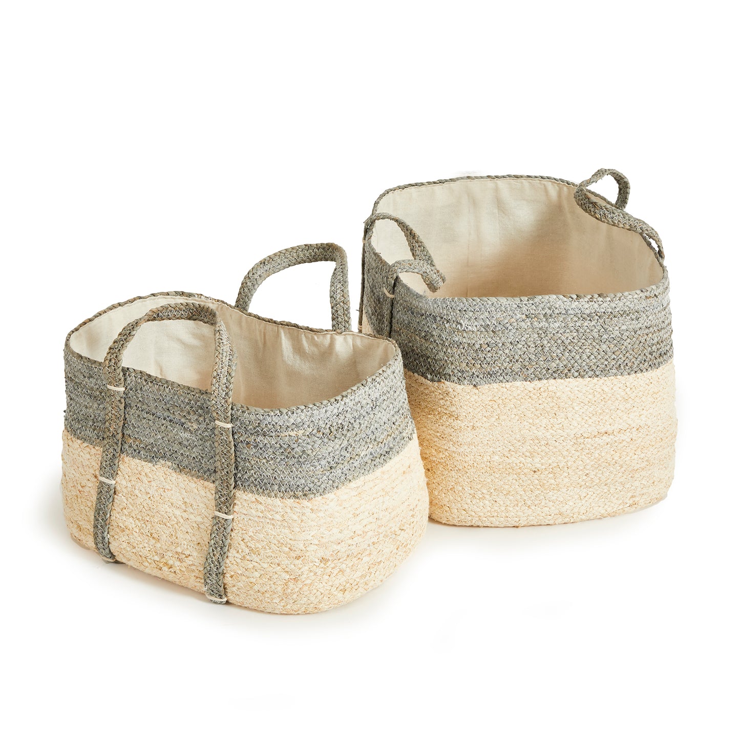 Quinn Rectangular Baskets Set of 2 - Coastal Handwoven Corn Husk Storage Baskets, Beach House Decor & Organization