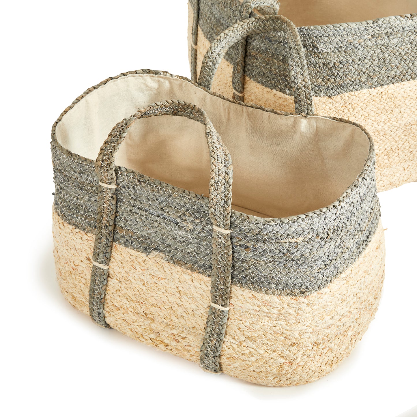 Quinn Rectangular Baskets Set of 2 - Coastal Handwoven Corn Husk Storage Baskets, Beach House Decor & Organization