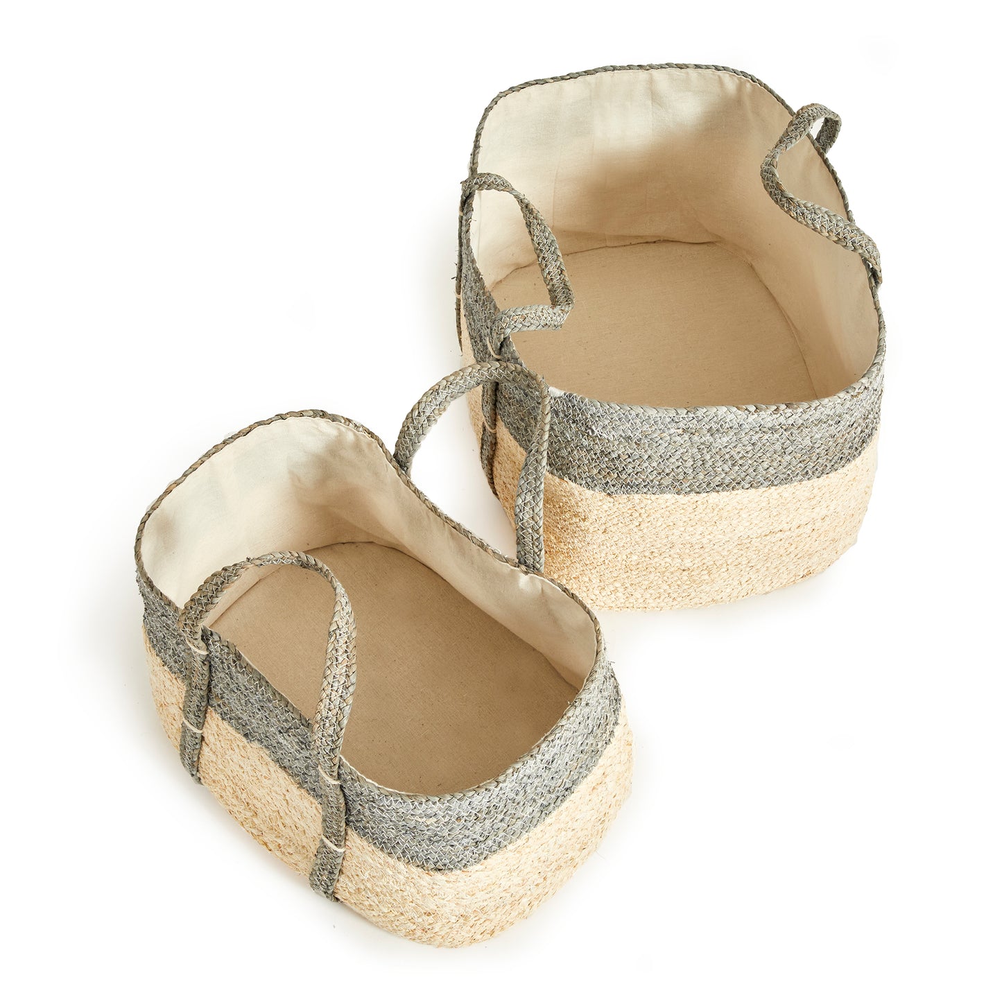 Quinn Rectangular Baskets Set of 2 - Coastal Handwoven Corn Husk Storage Baskets, Beach House Decor & Organization
