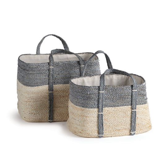 Quinn Rectangular Baskets Set of 2 - Coastal Handwoven Corn Husk Storage Baskets, Beach House Decor & Organization