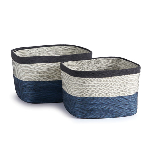 Ayden Rectangular Baskets Set of 2 - Coastal Handwoven Paper Cane Storage Baskets, Beach House Decor & Organization