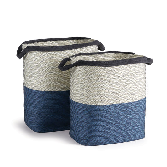 Ayden Baskets with Handles Set of 2 - Coastal Handwoven Paper Cane Storage Baskets with Handles, Beach House Decor & Organization