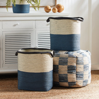 Ayden Baskets with Handles Set of 2 - Coastal Handwoven Paper Cane Storage Baskets with Handles