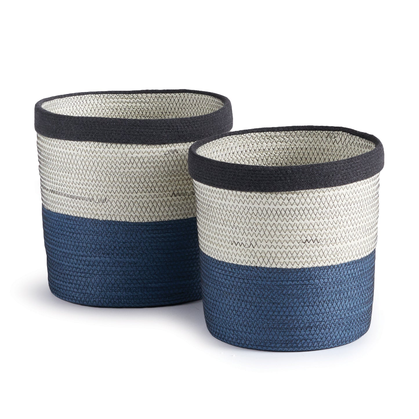 Ayden Round Baskets Set of 2 - Coastal Handwoven Paper Cane Round Storage Baskets, Beach House Decor & Organization