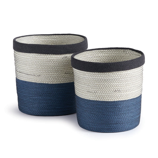 Ayden Round Baskets Set of 2 - Coastal Handwoven Paper Cane Round Storage Baskets, Beach House Decor & Organization