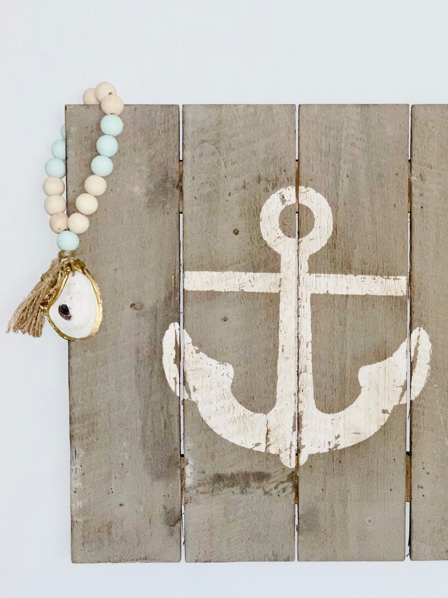 The Lagoon Bead Strand - Coastal Handcrafted Sea Glass & Oyster Shell Decorative Accent, Beach House Decor