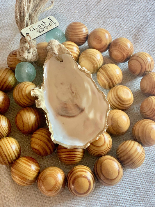 The Coastline Bead Strand - Coastal Handcrafted Sea Glass & Oyster Shell Decorative Garland, Beach House Decor