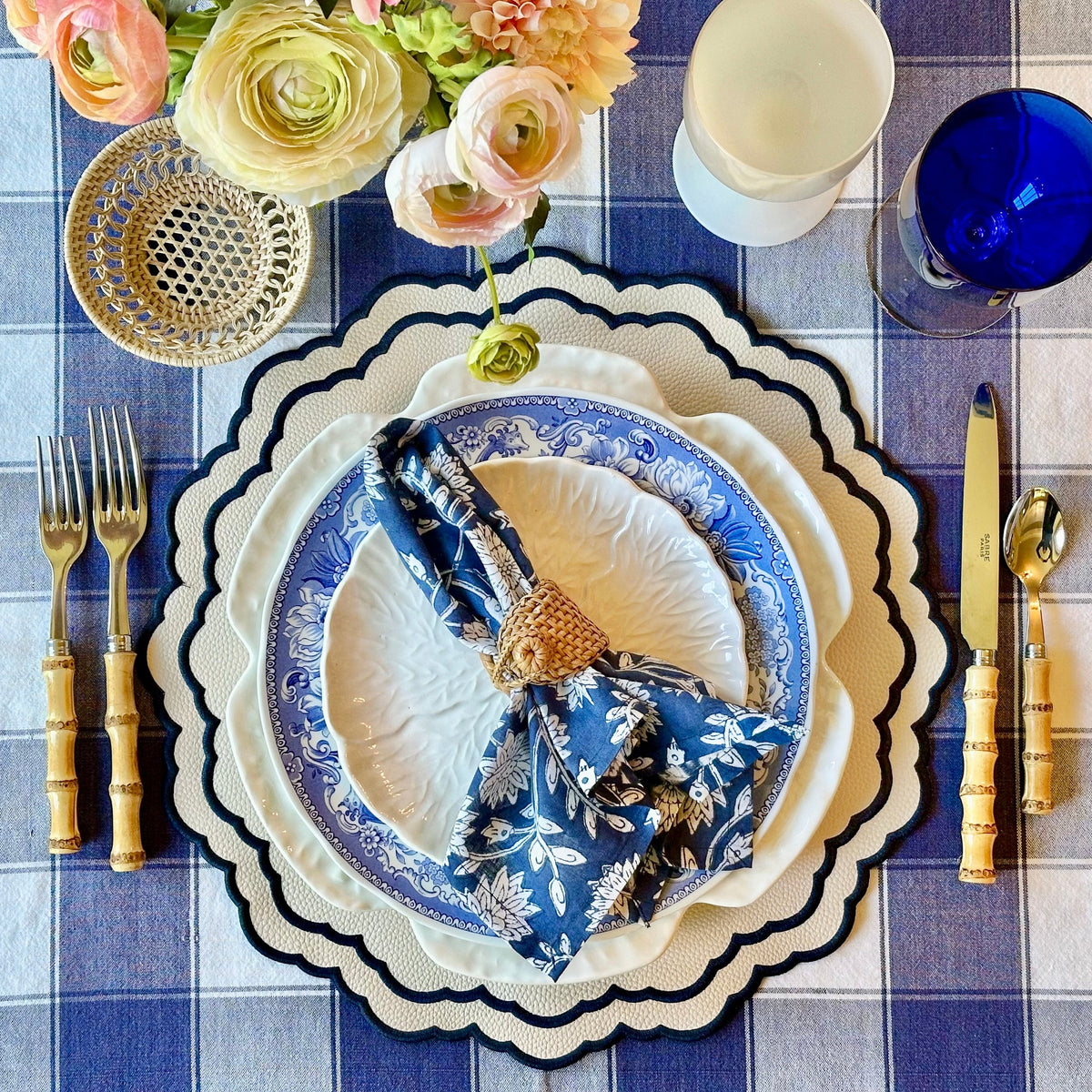 Scarlet, White & Navy Embroidered Faux Leather Placemats