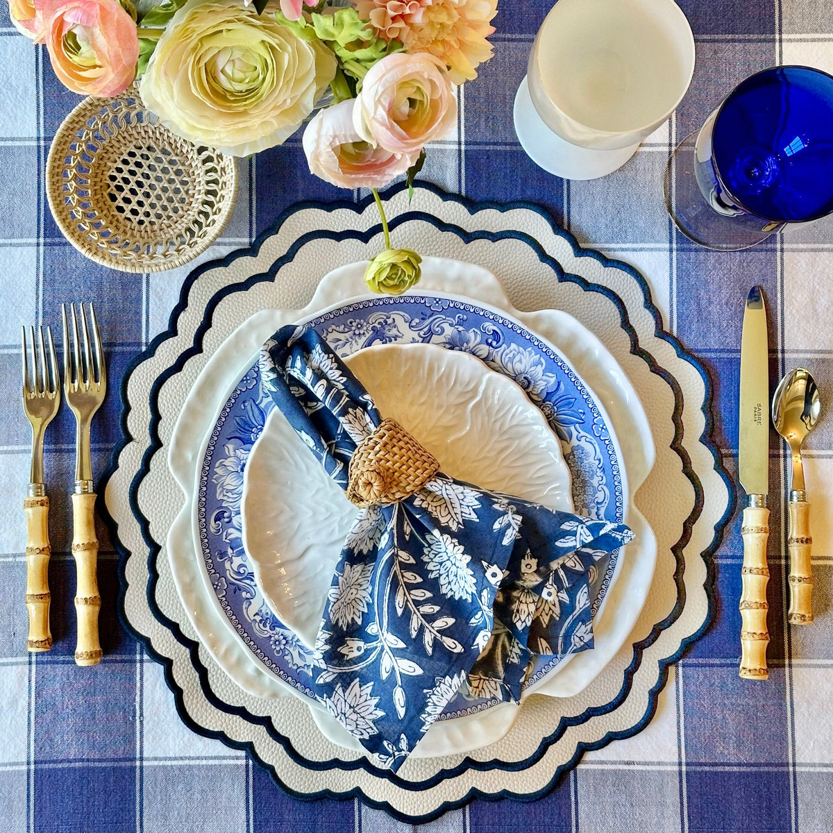 Scarlet, White & Navy Embroidered Faux Leather Placemats