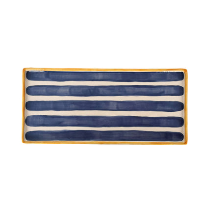 Striped Low Profile Tray in Blue & Yellow