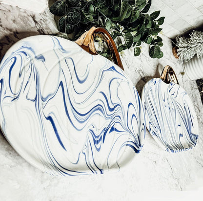 Martha Blue & White Marbled Pumpkin Serving Platter