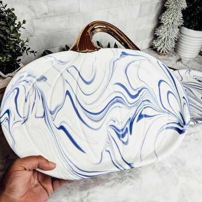 Martha Blue & White Marbled Pumpkin Serving Platter