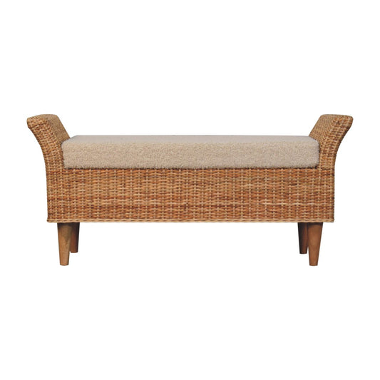 Riviera Woven Bench – Rattan Frame & Boucle Upholstered Seat
