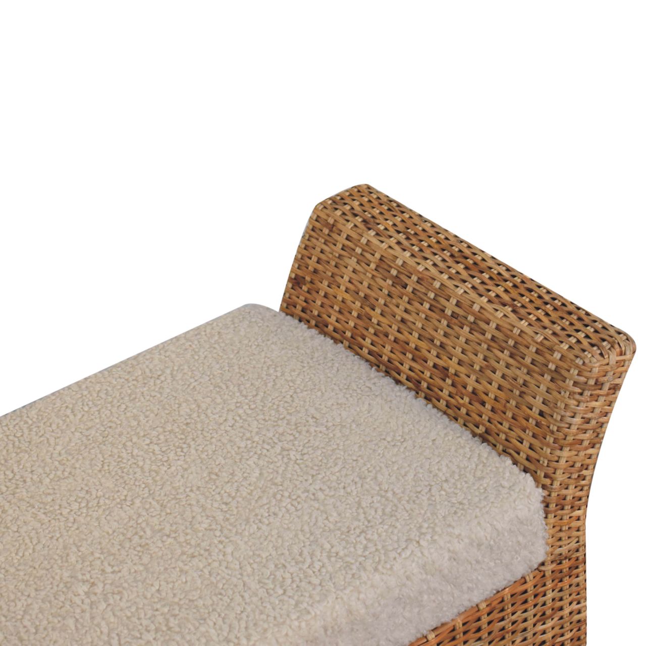 Riviera Woven Bench – Rattan Frame & Boucle Upholstered Seat