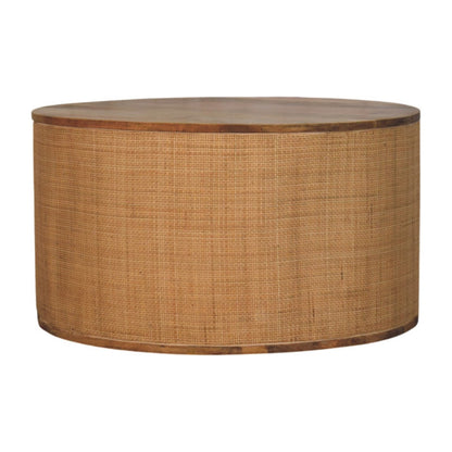 Larissa Round Coffee Table - Solid Mango Wood with Rattan Base