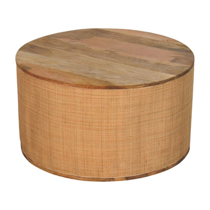 Larissa Round Coffee Table - Solid Mango Wood with Rattan Base