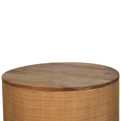 Larissa Round Coffee Table - Solid Mango Wood with Rattan Base