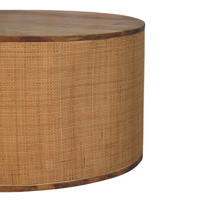 Larissa Round Coffee Table - Solid Mango Wood with Rattan Base