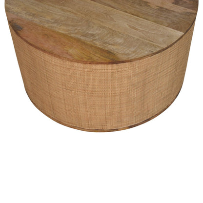 Larissa Round Coffee Table - Solid Mango Wood with Rattan Base