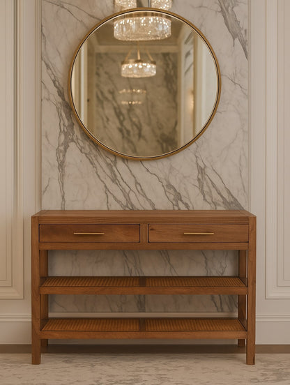 Saffron Rattan Console Table, Brown