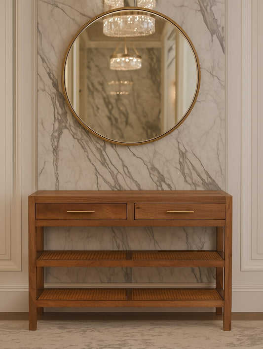 Saffron Rattan Console Table, Brown