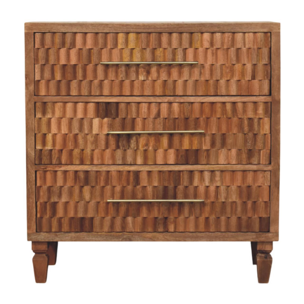 Cadiz Carved Storage Chest – Solid Mango Wood, 3 Drawers
