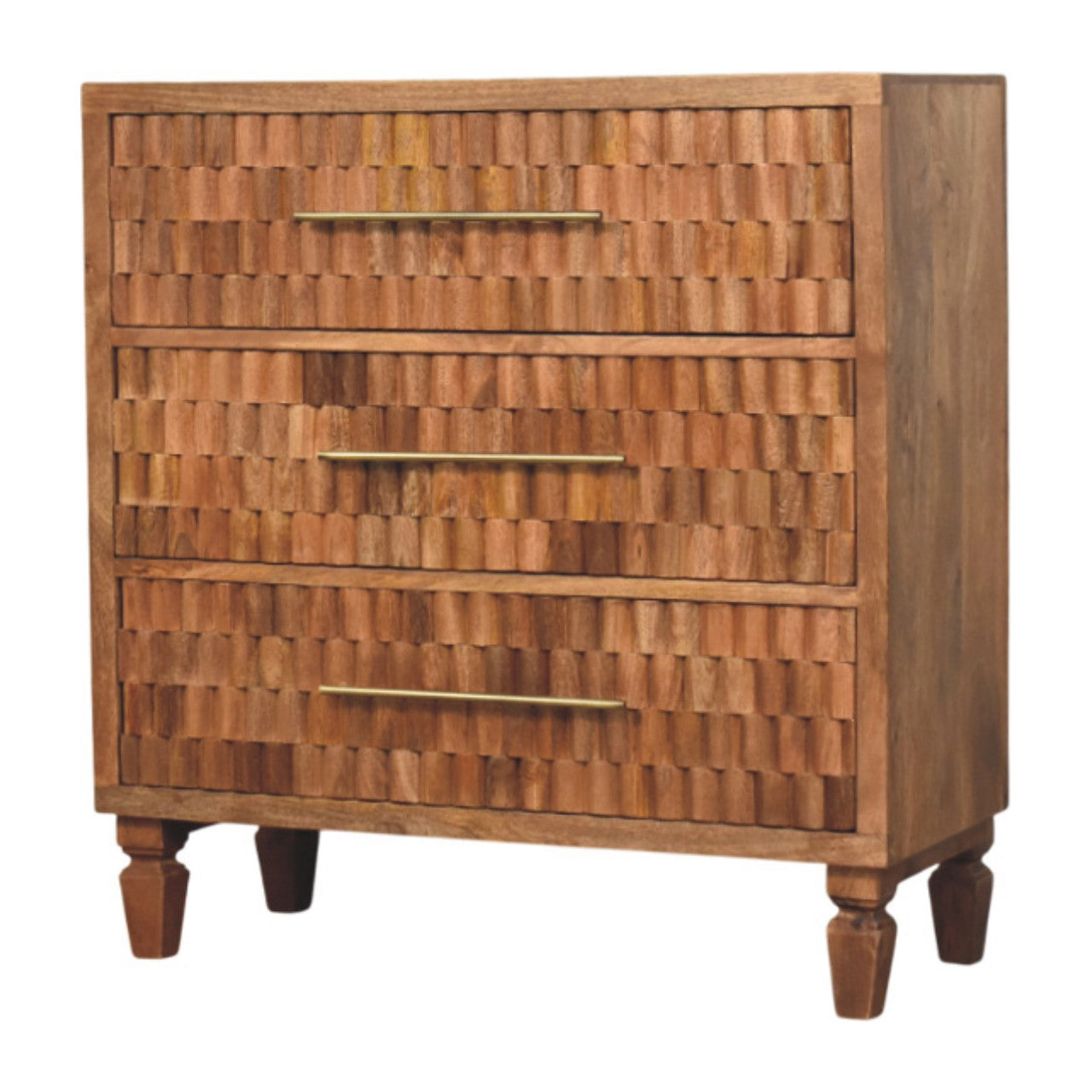 Cadiz Carved Storage Chest – Solid Mango Wood, 3 Drawers