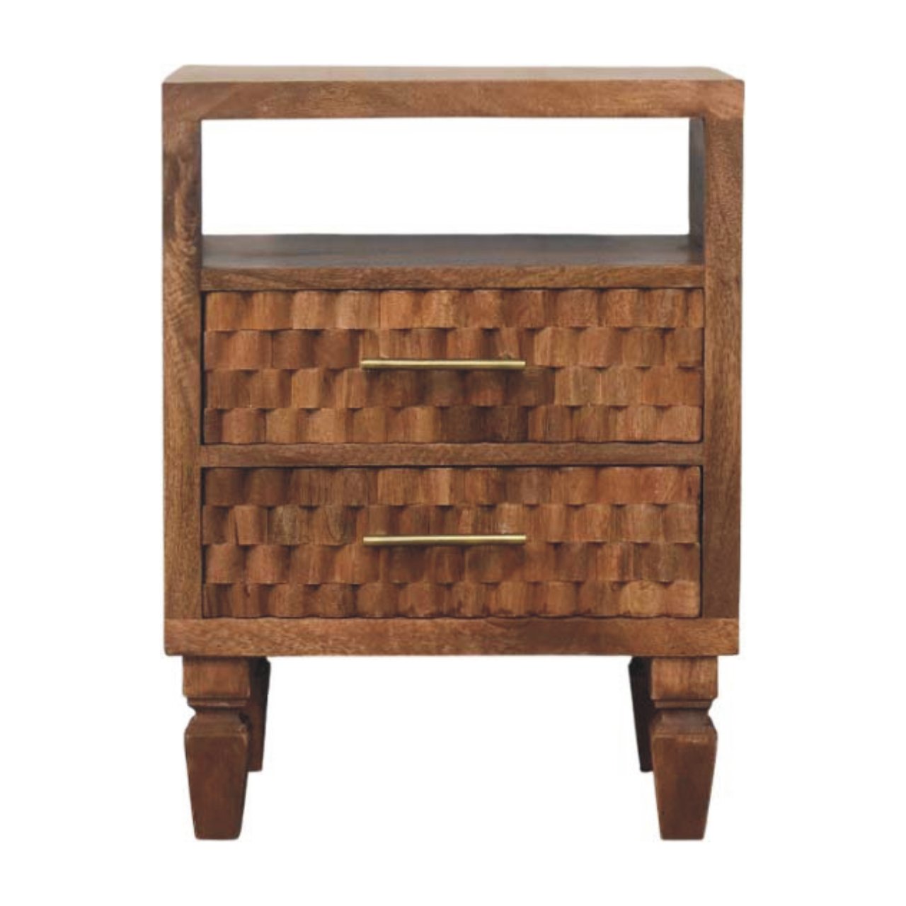 Cadiz Carved Open-Shelf Bedside Table – Solid Mango Wood