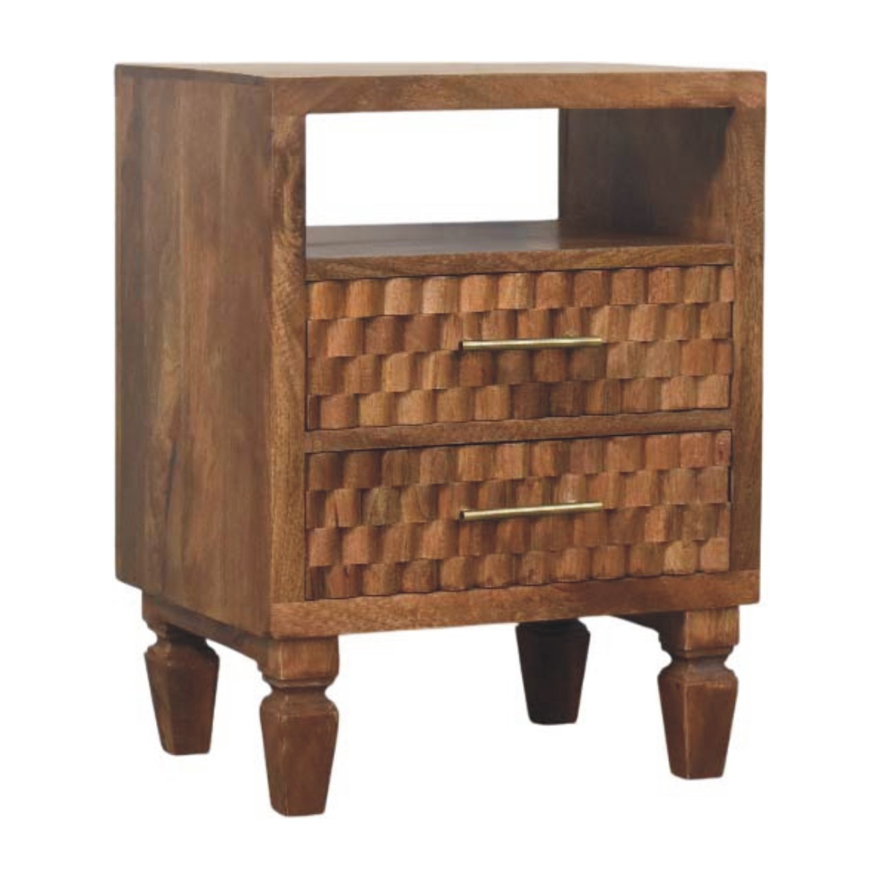 Cadiz Carved Open-Shelf Bedside Table – Solid Mango Wood