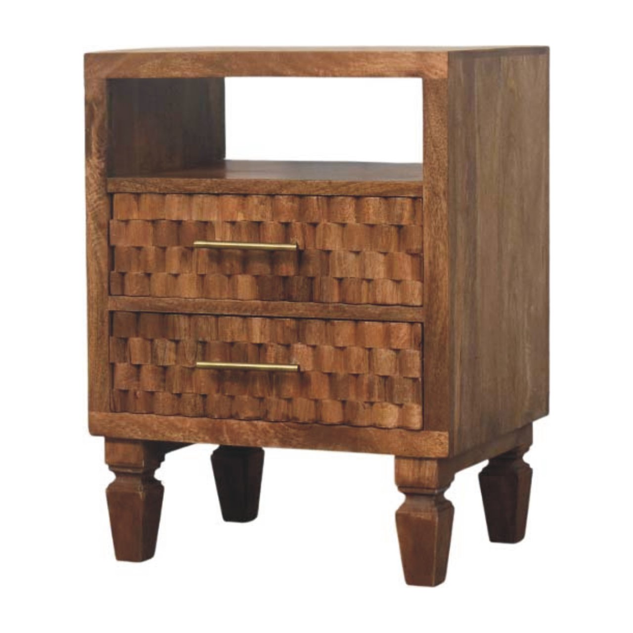 Cadiz Carved Open-Shelf Bedside Table – Solid Mango Wood