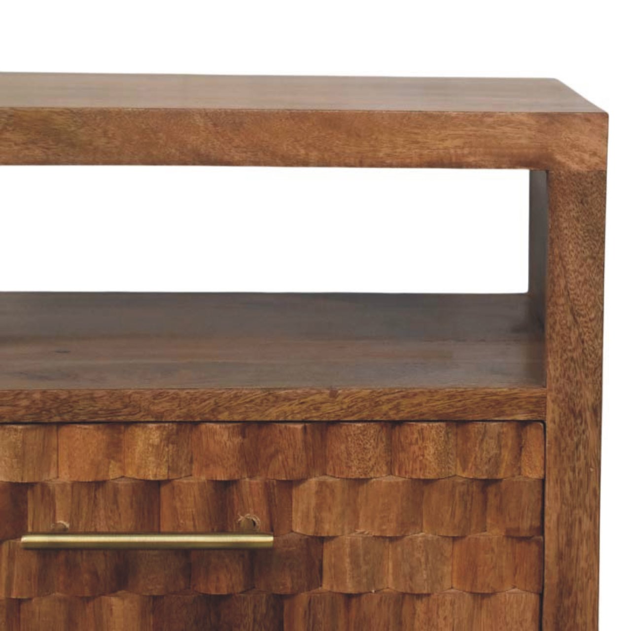 Cadiz Carved Open-Shelf Bedside Table – Solid Mango Wood