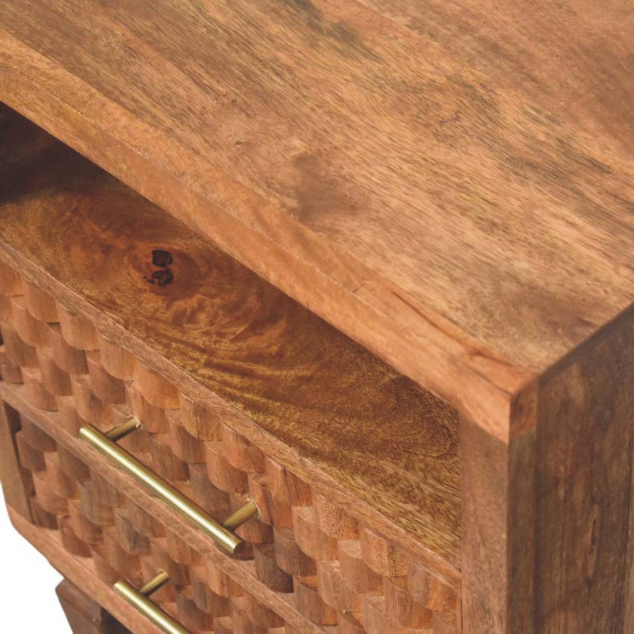 Cadiz Carved Open-Shelf Bedside Table – Solid Mango Wood