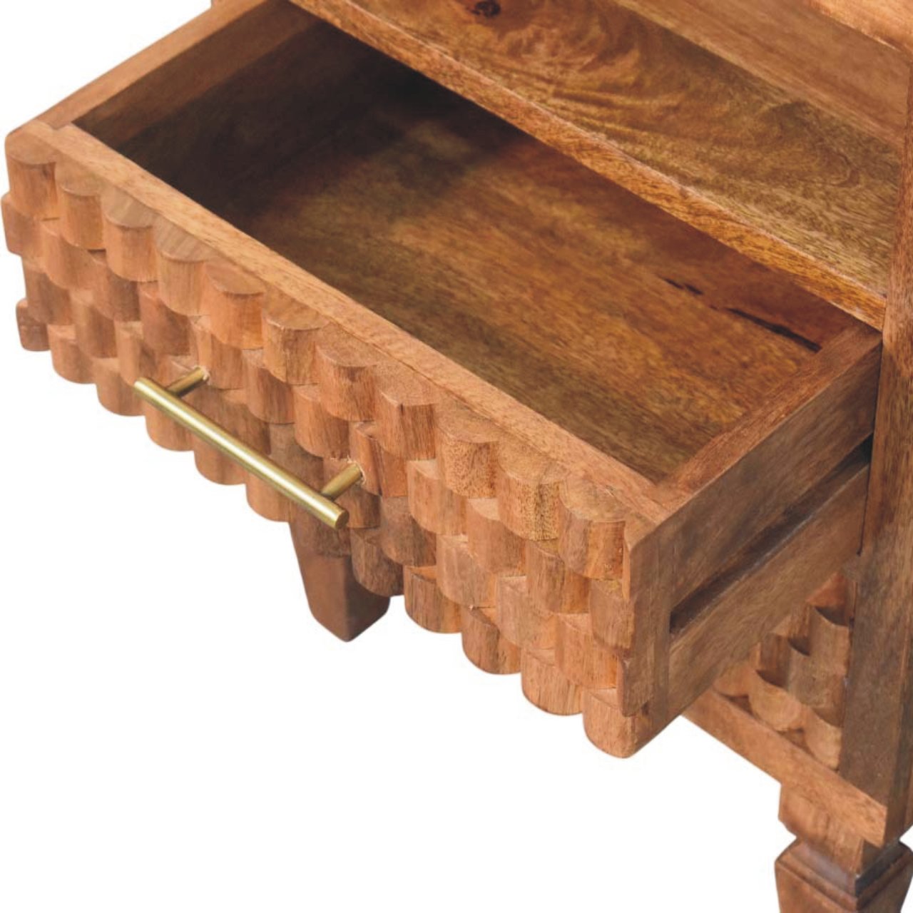 Cadiz Carved Open-Shelf Bedside Table – Solid Mango Wood