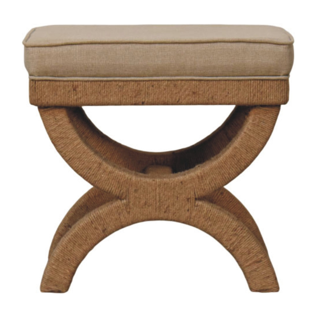 Rattan Arch Bench – Sculptural Curved Legs & Mud Linen Seat