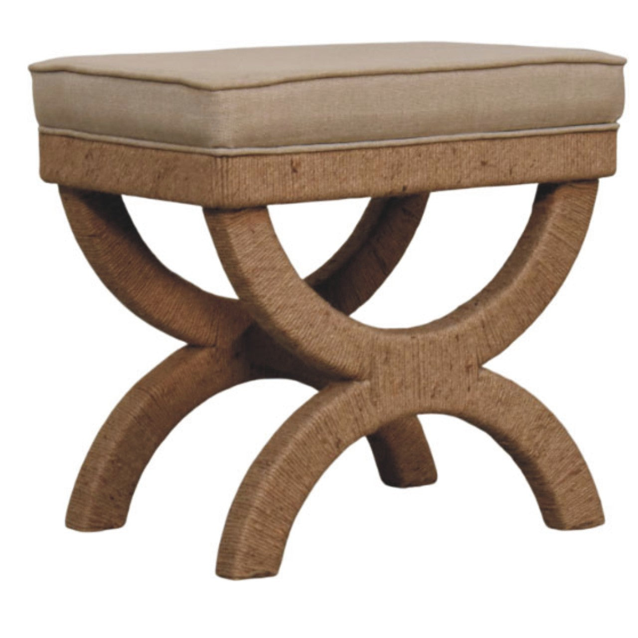 Rattan Arch Bench – Sculptural Curved Legs & Mud Linen Seat