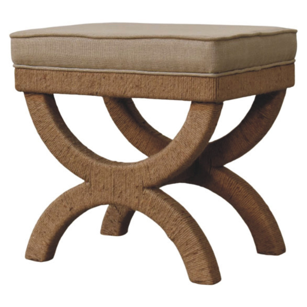 Rattan Arch Bench – Sculptural Curved Legs & Mud Linen Seat