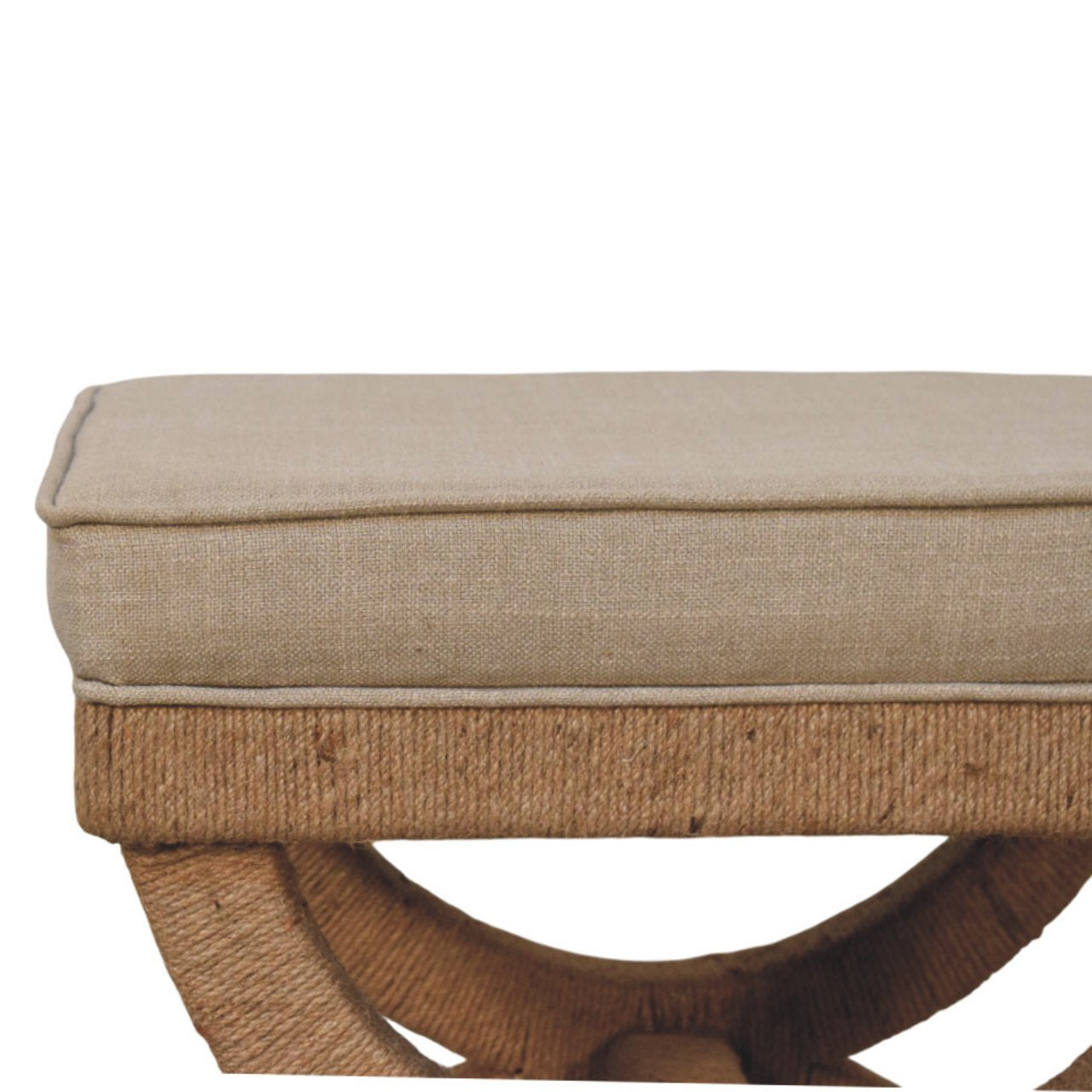 Rattan Arch Bench – Sculptural Curved Legs & Mud Linen Seat