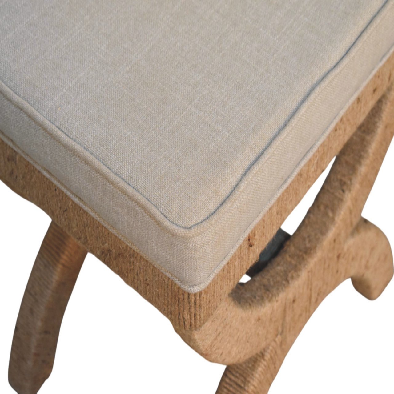 Rattan Arch Bench – Sculptural Curved Legs & Mud Linen Seat